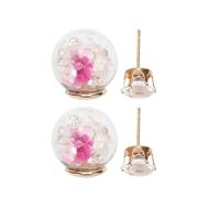 HEMOTON Glass Ball Dried Flower Ear Studs Double-Sided Crystal Earrings White Sphere Ear Jewelry for Women Decorative Chic