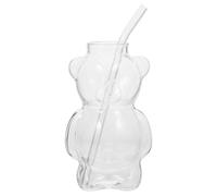 HEMOTON Glass Drinking Cup 320ml with Thick Round Bottom Bear Shape Adorable Cartoon Style and Good Hand Feeling for Restaurant Or Party Use