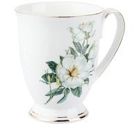 HEMOTON Gold Rim Bone China Mug 11Oz Fine Porcelain Coffee Cup with Floral Pattern Ergonomic Handle for Home Office Tea Cappuccino