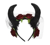HEMOTON Gothic Halloween Headband with Veil and Faux Rose Lightweight Demon Horns Hair Hoop for Women Comfortable Floral Costume Accessory for Party and Mardi Gras