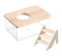 HEMOTON Hamster Abs and Wood Material with Secure Lid Sand Bath Box and Easy Access Ladder Pet Bath Container Encouraging Natural Behaviour for Gerbil and Hamster
