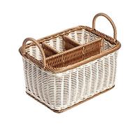 Hemoton hand woven rattan-like storage basket with 4 compartments, multi-use organizer for kitchen utensils, silverware, and picnic supplies, 9.52x7.28x6.88 inches