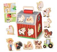 HEMOTON Handmade Wood Barn Farm Animals Wood for Montessori Farm Animals Montessori Creative Play Stem
