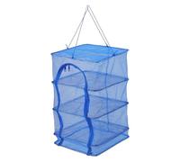 HEMOTON Hanging Drying Net Nylon and Iron Wire, Blue Food Drying Holder, 4 Layer Foldable Mesh Basket for Fish and Vegetables, Outdoor Dehydrating