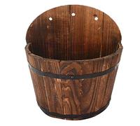 HEMOTON Hanging Flower Planter Pots Wooden Bucket Barrel Planters Plant Pot Flowerpot Wall Mounted Resin Flowerpots for Indoor Outdoor Decoration