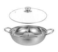 HEMOTON Hot Pot Polished Stainless Steel Double Flavor with Glass Lid Easy to Clean Soup Pot Practical Two-Section Hotpot Cookware for Home and Restaurant Use