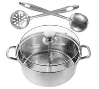 HEMOTON Hot Pot with Glass Lid and Handles with Dual Compartments 304 Stainless Steel Practical Cooking Pot Suitable for Induction Cooker and Gas Stove for Household Use