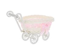 HEMOTON Imitation Rattan Stroller Ornaments Vintage Carriage Centerpiece for Wedding Shower Decor Shopping Cart Design Candy Storage Holder Artificial Rattan Trolley
