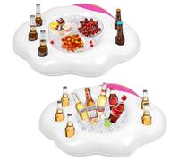 HEMOTON Inflatable Serving Bar Buffet 2 PCS, Drink Bottle Holder Floating Beverage Salad Fruit Serving Bar for Indoor Outdoor Summer Beach Luau Party, Picnic, BBQ, Camping, Water Fun Decorations