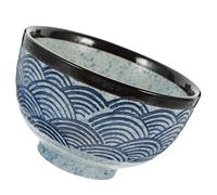 HEMOTON Japanese Ceramic Rice Bowl with Sea Wave Pattern Microwave Safe Soup and Noodle Bowl for Home and Restaurant Use