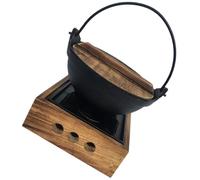 HEMOTON Japanese Shabu Cast Iron Soup Pot with Stand, High Temperature Resistant Non-stick Iron Hot Pot for Camping and Backpacking, Traditional Sukiyaki Cooking Pan