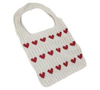 HEMOTON Knitted Handbag with Heart Pattern Polyester Material, Spacious Interior, Can be Worn as Shoulder or Handbag, Fashionable and Minimalist Crochet Tote Bag for Women