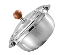 HEMOTON Korean Ramen Pot Multipurpose Hot Pot Cooker with Lid Stainless Steel Featuring High Thermal Conductivity and Wood Handle, for Traditional and Contemporary Recipes