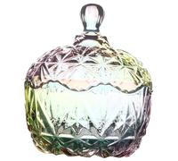 HEMOTON Large Glass Candy Jar with Seal Lid Multi-functional Dry Food Storage Container for Snacks Coffee Tea and Fruit Decorative Colored Line Design for Home and Kitchen Use