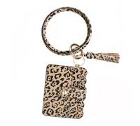 HEMOTON Leopard Pattern Pouch Fringed Bracelet Key Chain Creative Pattern PU Leather Bag No Burr Decoration Fashionable Women Convenient Trip 24.5X10.8X8.3Cm