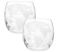HEMOTON Map Printed Water Cup Set 2Pcs 12Oz Transparent Glass Beverage Drinking Cups Globe Design for Home Bar Whiskey Coffee Cocktail