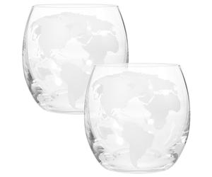 HEMOTON Map Printed Water Cup Set 2Pcs 12Oz Transparent Glass Beverage Drinking Cups Globe Design for Home Bar Whiskey Coffee Cocktail