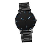 HEMOTON Men’s Stainless Steel Quartz Watch, Thin Lightweight Bracelet Wristwatch for Casual and Office Wear, Black and Blue Dial