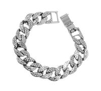 HEMOTON Men's Hip-hop Link Chain Bracelet Silver Alloy 90s Style Full Diamond Setting Jewelry for Singers and Dancers
