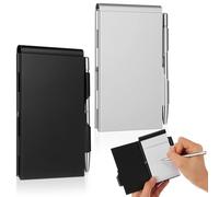 HEMOTON Metal Pocket Notebooks Portable Spiral Memo Pads 2pcs with Pen, Refillable Aluminum Alloy Notepad Set in Black and Silver for Work and Legal Notes