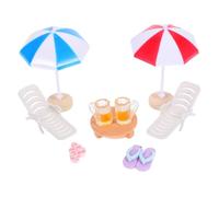 HEMOTON Miniature Beach Scene Decor Set DIY Dollhouse Accessories with Umbrella Lounge Chair for Fairy Gardens Craft Projects Summer Parties Realistic Design