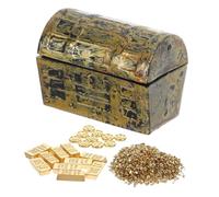HEMOTON Miniature Pirate Treasure Chest Dollhouse Accessories with Coins and Bars for Dollhouse Scenes Educational for Creative Decoration and Collectors