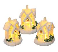 HEMOTON Miniature Resin Christmas Village Houses Whimsical Design 3 Pcs with Glowing LED Lights, White Tabletop Decoration Set for Festive Season for Christmas Seasonal Decor