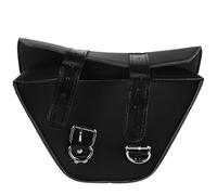 HEMOTON Motorcycle Small Pu Leather Swing Arm Saddle Bag with Dual Strap Buckle Closure, Black Handlebar Tool Storage Pouch for Front Fork, Universal Hanging Bag for Motorbike