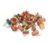 HEMOTON Multi Colored Wooden Block Parrot Chewing Durable Bird Plaything for Birds Easy to Install with Movable Hook Safe Wood Material for Macaws African