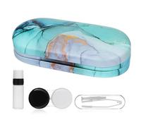 HEMOTON Multi-use Double Travel Eyeglass Case with Contacts Holder PU Material Portable Storage Box for Glasses and Lens Accessories Compact Reusable Design with Colorful Marble Pattern