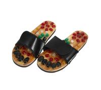 HEMOTON Natural Jade Cobblestone Massage Sandals for Foot Therapy Black PU EVA Material for Foot Circulation and Relief Comfortable Reflexology Slippers Blood Flow and Plantar Relaxation