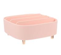 HEMOTON Pink Cosmetics Storage Box with Four Compartments and Removable Shelf, Pp Material Countertop Makeup Organizer for Office Supplies and
