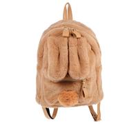 HEMOTON Plush Rabbit Ear Backpack for Women, Light Brown Cute Shoulder Bag, Soft Cartoon Style Casual Book Bag for School and Daily Use