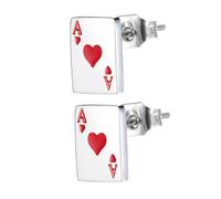 HEMOTON Poker Heart and Club Red Ace Ear Studs for Girls, Titanium Steel Fashion Jewelry Accessories, Stylish Casual Earrings for Daily Wear