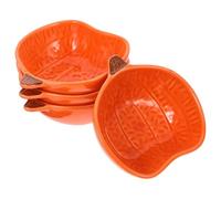 HEMOTON Pumpkin Ceramic Soy Sauce Dish Mini Side Seasoning Dish, Sushi Soy Dipping Bowl, Snack Serving Saucers Dishes, Porcelain Small Tea Bag Holder Set of 4