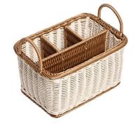 HEMOTON Rattan Cutlery Holder, Woven Cutlery Basket for Table, Table Holder for Cutlery and Utensils with Handles and 4 Division Compartments, for Kitchen, Dining Room, Garden or Picnic