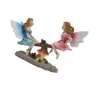 HEMOTON Resilient Resin Angel Statue Fairy Garden Ornament for Outdoor Indoor Lawn Intricate Fairy Playing Seesaw Miniature Figurine for Succulent Gardens and Micro Landscapes Decoration