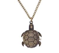 HEMOTON Retro Quartz Pocket Watch with Turtle Design Arabic Numbers Long Chain Portable Vintage Style Gift for Men Women Boys Creative Cartoon Pattern