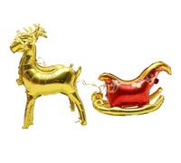 HEMOTON Reusable 3d Christmas Balloon Decoration Set Inflatable Elk and Sled Design, Aluminium Film Material, Bright Colour for Holiday Party and Christmas Decorations