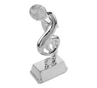 HEMOTON Silver Microphone Trophy for Singing Competitions Vintage Microphone Shaped Music Award Party Karaoke Trophy with Stand for Music Achievement and Speaker Recognition