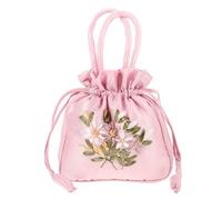 HEMOTON Small Embroidered Drawstring Handbag for Women Floral Ethnic Style Purse with Proper Capacity for Phone and Keys Chic Multipurpose Tote for Parties Weddings and Daily Use