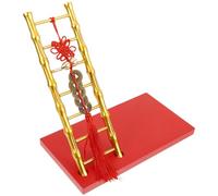 HEMOTON Small Ladder Decoration with Chinese Knot Table Ornament, Wooden and Resin Material, Chinese Style Home Decoration for Housewarming Event, Artistic Atmosphere and Wealth Increasing