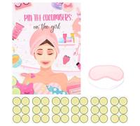 HEMOTON Spa Party Games Kit with Blindfold and Paper Poster Featuring Pin the Cucumbers on Spa Girl Design Multiple Game Options to Enhance Interaction for Birthday Parties for Women