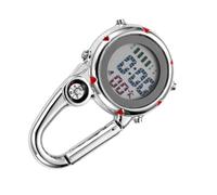 HEMOTON Stainless Steel Clip Quartz Watch Carabiner Hanging Watch with Compass Red Multifunctional Outdoor Sports Accessory for Hiking Climbing Paramedics