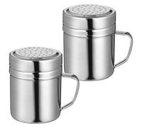 HEMOTON Stainless Steel Seasoning Shaker with Handle 2 Pack Metal Dredge Container for Salt Pepper Spices 6.30Oz Capacity Screw Lid and Easy Fill Design for Home Cafe Restaurant