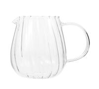 HEMOTON Striped Milk Pot Glass Creamer Jug with Handle for Tea Coffee Serving 11.5Oz Small Beverage Dispenser Ideal for Home Kitchen Use