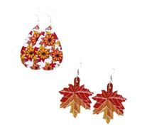 HEMOTON Thanksgiving Earrings 2 Pairs Maple Leaves and Pumpkin Autumn Leaf Eardrops Set, Delicate Fashionable Ear Pendants for Fall Festival Accessories