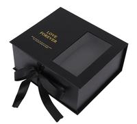 HEMOTON Valentine’S Day Flower Packaging Box Black Hard Cardboard Half-Open Window Flower Wrapping Box Storage Case