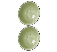 HEMOTON Vintage Green Enamelware Bowls Set 2 Pieces 8.7 Inch Deep Soup Bowls with Rolled Edges for Home Dining and Vintage Kitchen Decor