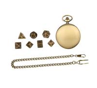 HEMOTON Vintage Pocket Watch Dice Case with Metal Chain Mini Polyhedral Metal Dice Set for Party Games Retro Style Accessory for Men